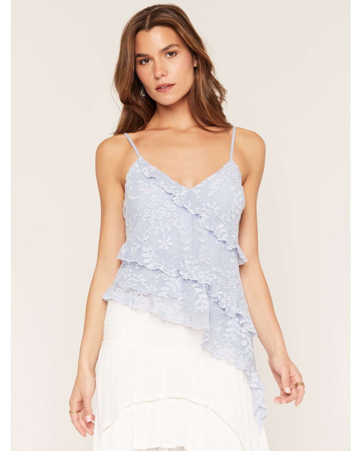 Image #1 - Originality Women's Asymmetrical Frill Cami Top, Blue, hi-res