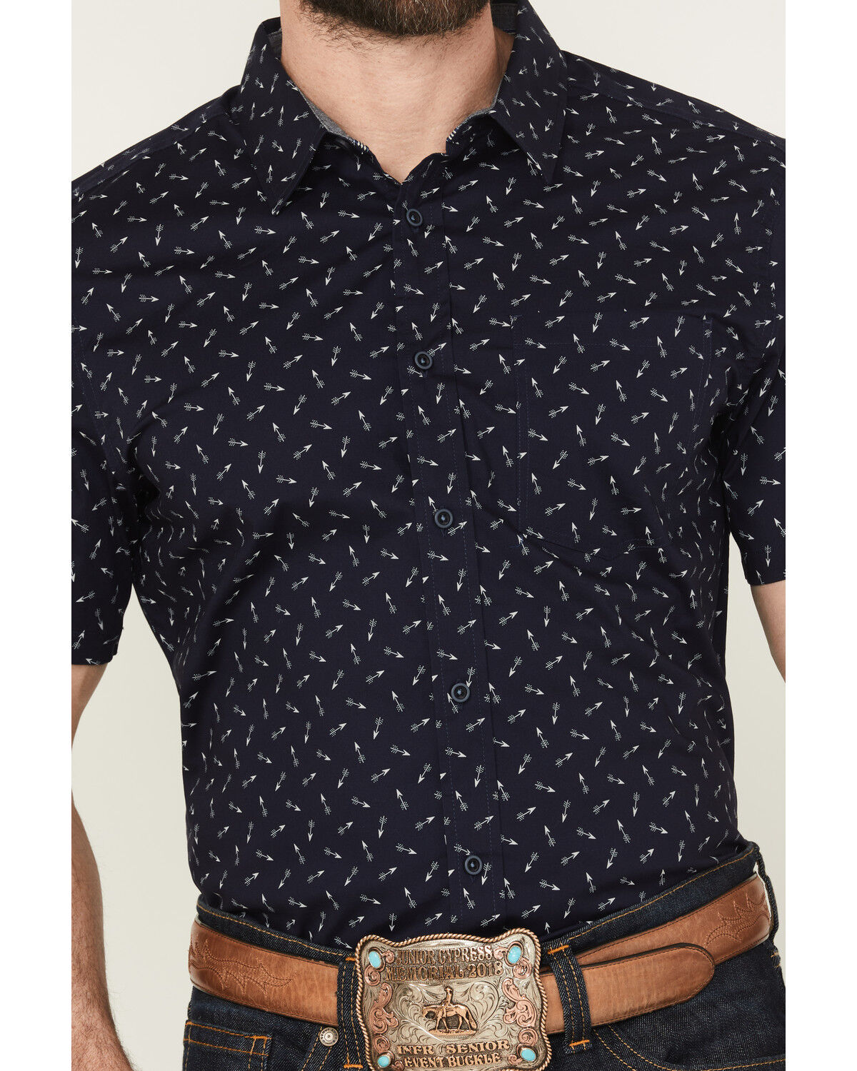 Image #3 - Cody James Men's Idaho Geo Print Short Sleeve Button-Down Stretch Western Shirt, Navy, hi-res