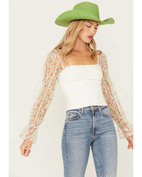 Image #1 - Free People Women's Gimme Butterflies Long Sleeve Shirt , Ivory, hi-res