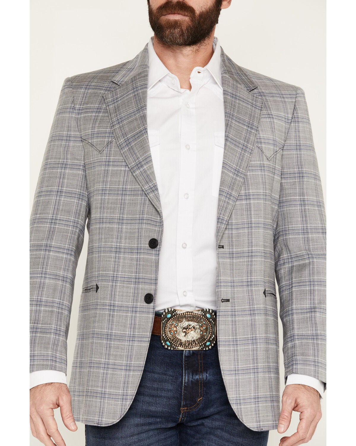 Image #3 - Circle S Men's Carson City Plaid Print Button-Down Sportcoat - Big, Light Grey, hi-res