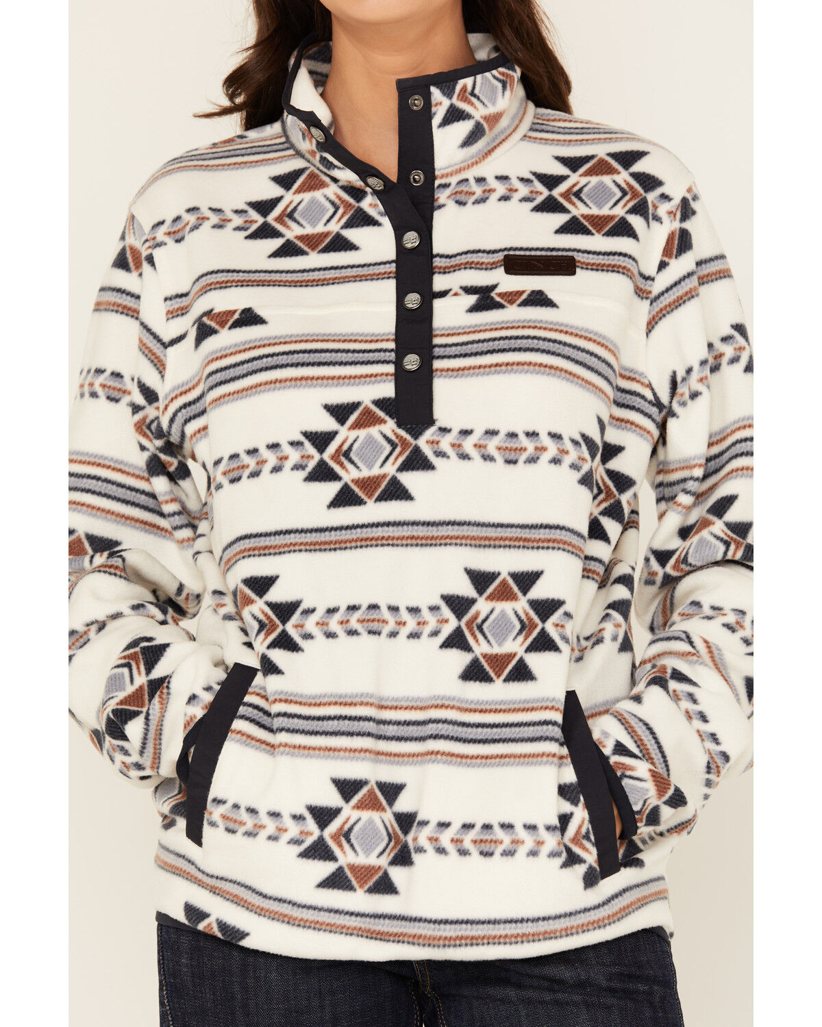 Image #3 - Cinch Women's Southwestern Print Fleece Long Sleeve Snap Pullover, Cream, hi-res