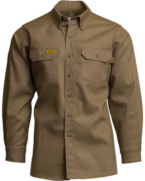 Image #1 - Lapco Men's FR 6oz. Gold Label Long Sleeve Button Down Uniform Shirt - Big & Tall, Beige/khaki, hi-res