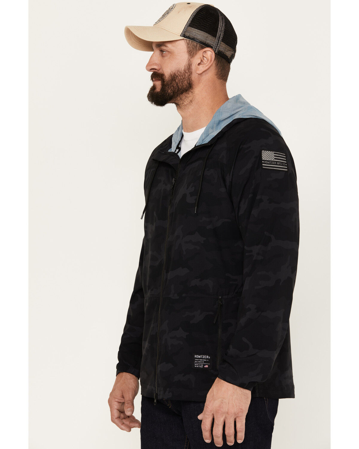 Image #2 - Howitzer Men's Camo Combatant Hooded Track Jacket, Black, hi-res