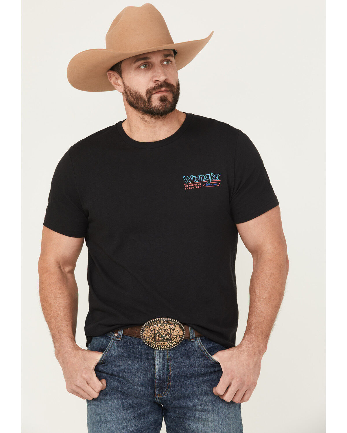 Image #2 - Wrangler Men's Boot Barn Exclusive Rise Scorpion Short Sleeve Graphic T-Shirt, Black, hi-res