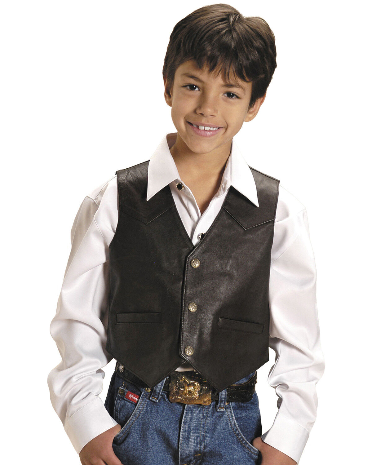 Image #1 - Roper Boys' Lambskin Leather Vest, Brown, hi-res