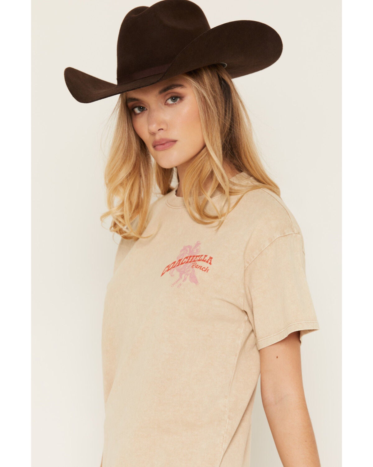 Image #3 - Youth in Revolt Women's Coachella Ranch Short Sleeve Graphic Tee, Tan, hi-res