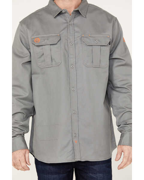 Image #3 - Hawx Men's FR Solid Long Sleeve Button-Down Woven Shirt, Silver, hi-res
