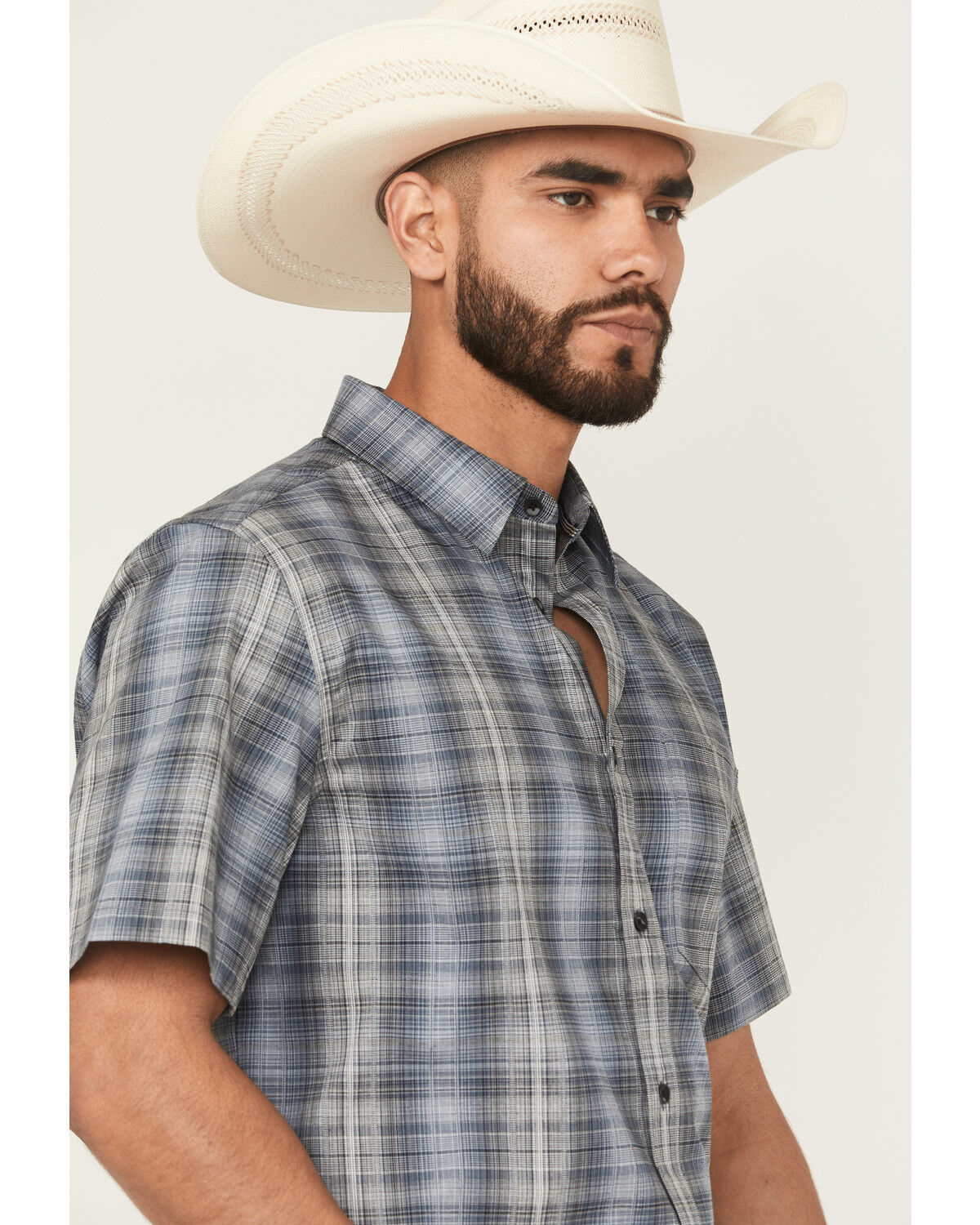 Image #2 - Cody James Men's Nevada Plaid Print Short Sleeve Button-Down Stretch Western Shirt, Blue, hi-res