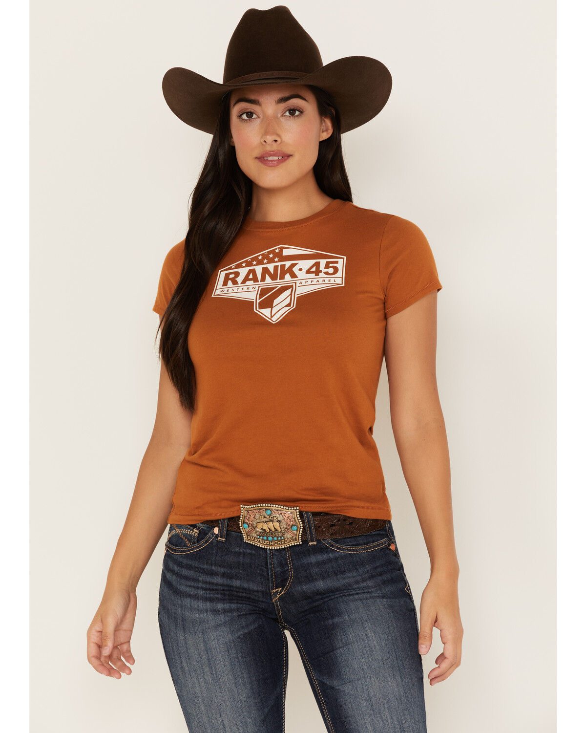 Image #1 - RANK 45® Women's Logo Short Sleeve Graphic Tee, Pecan, hi-res