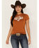 Image #1 - RANK 45® Women's Logo Short Sleeve Graphic Tee, Pecan, hi-res
