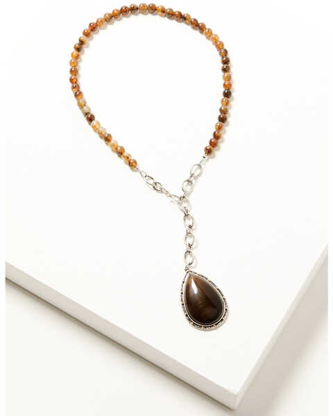 Shyanne Women's Heritage Valley Brown Agate Pendant Necklace , Silver, hi-res