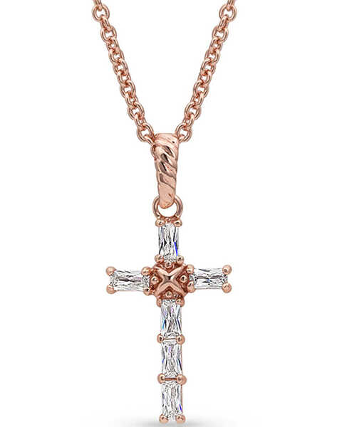 Montana Silversmiths Women's Entwined Rose Gold Brilliant Cross Necklace, , hi-res