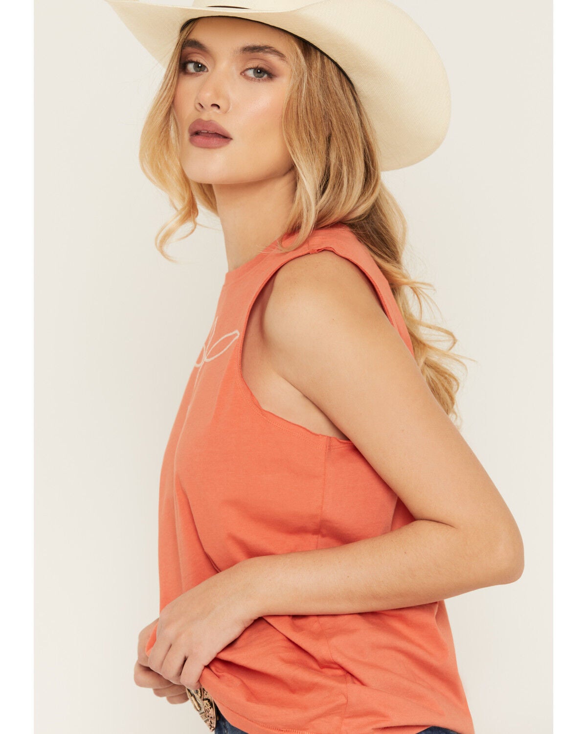 Image #2 - Shyanne Women's Bootstitch Sleeveless Embroidered Tank Top, Coral, hi-res