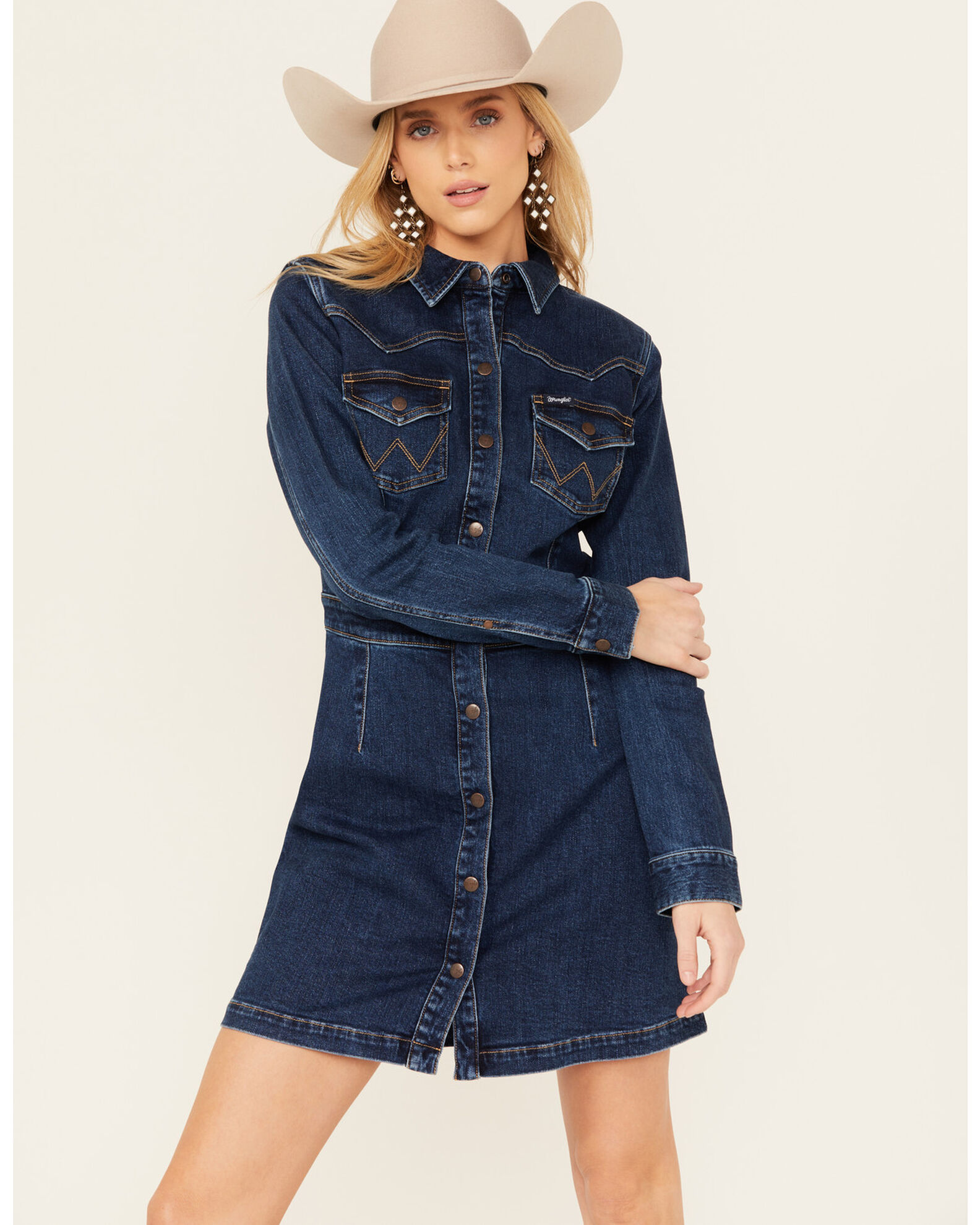 Wrangler Retro Women s Dark Wash Long Sleeve Denim Mini Dress Country Outfitter