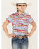 Image #1 - Shyanne Girls' Southwestern Print Short Sleeve Western Pearl Snap Shirt, Blue, hi-res