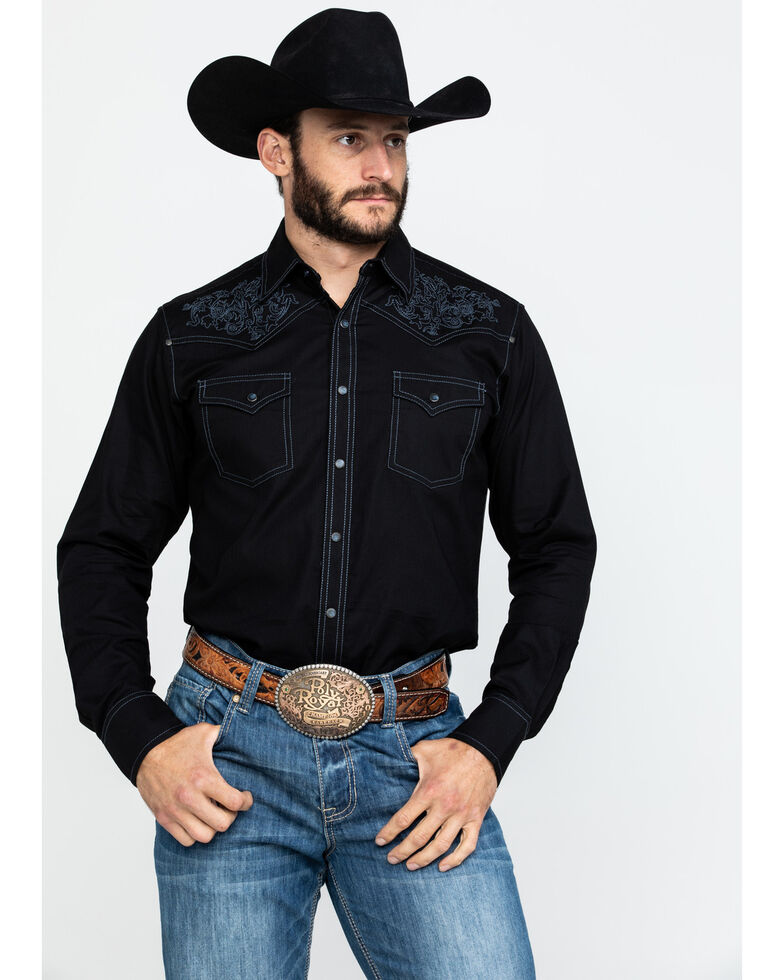 Rock 47 By Wrangler Men S Black Solid Embroidered Long Sleeve Western Shirt Country Outfitter