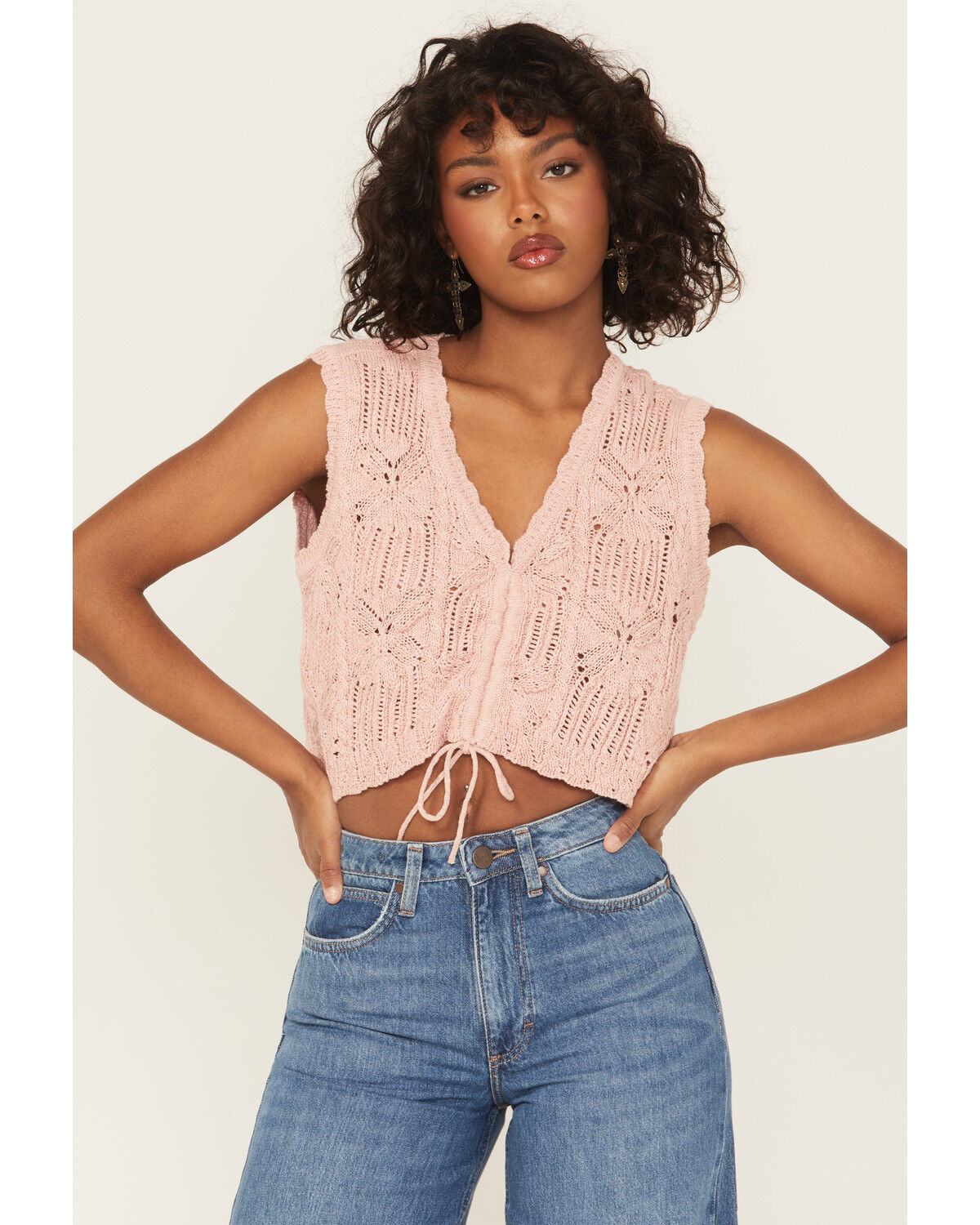 Image #1 - Shyanne Women's Metallic Cinch-Front Sweater Tank, Light Pink, hi-res