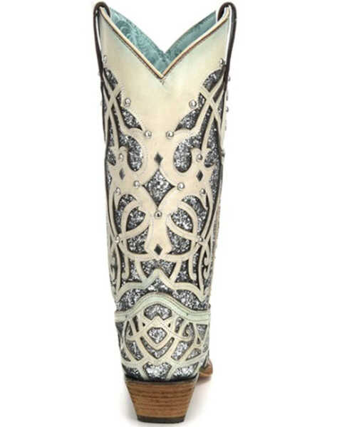 Corral Women's White Turquoise Glitter Chameleon Sun Boots - Snip Toe , White, hi-res