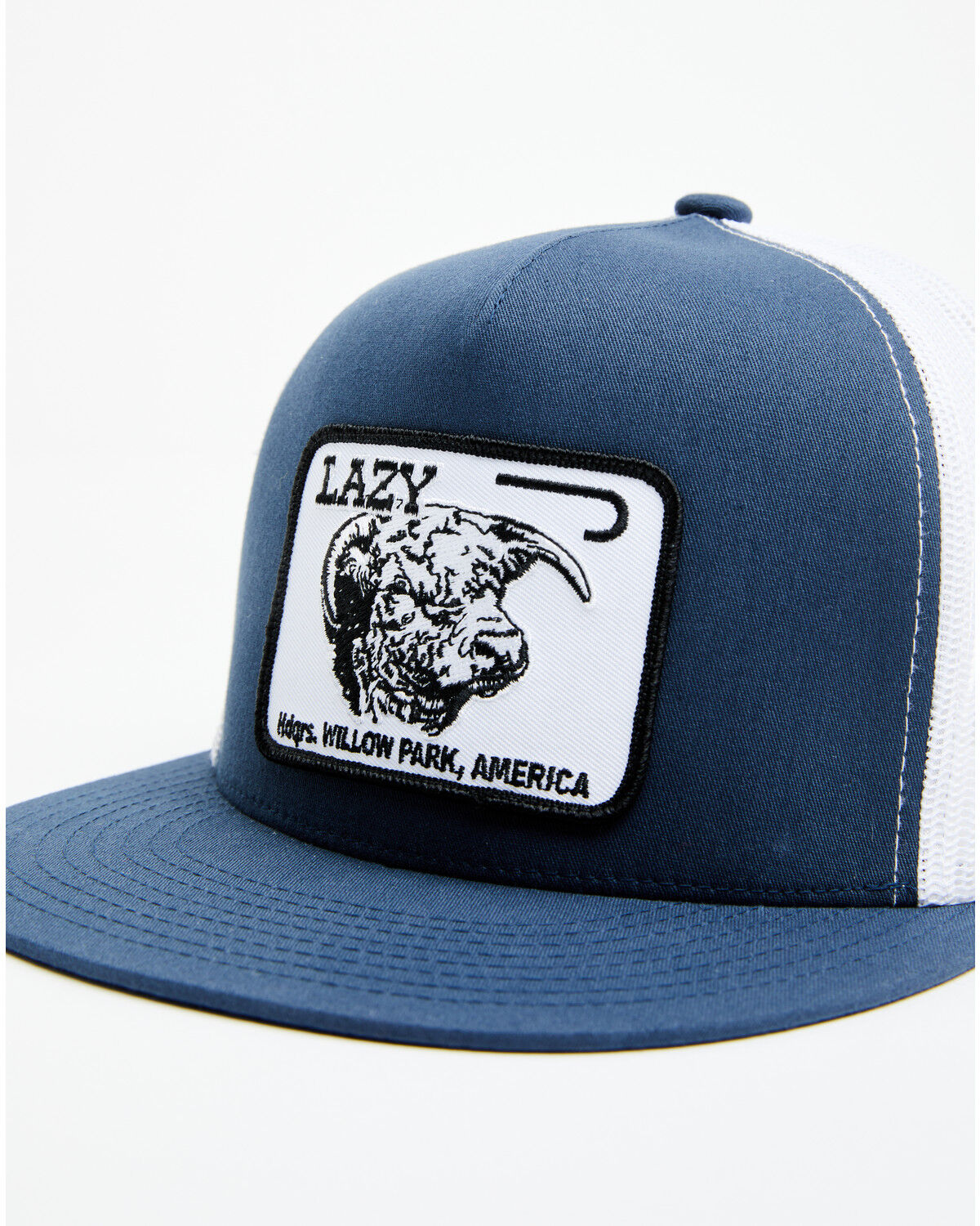 Image #2 - Lazy J Ranch Men's Willow Blue & White Large Patch Mesh-Back Ball Cap, Navy, hi-res
