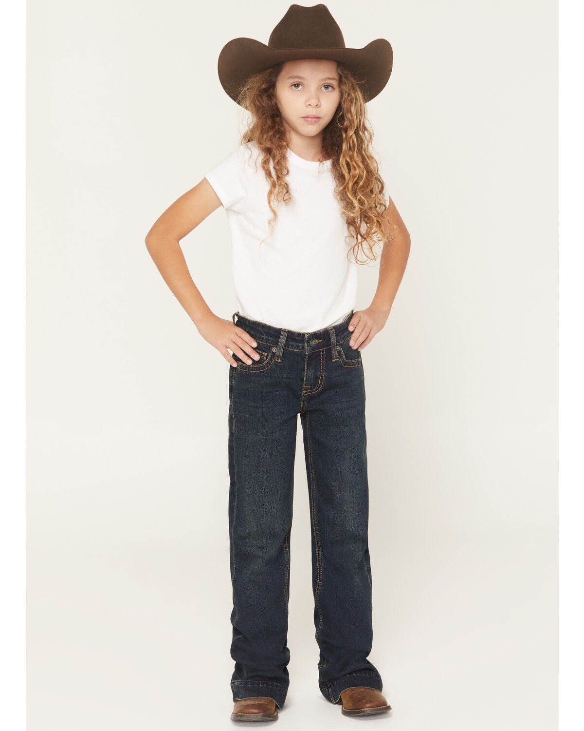 Image #1 - Rock & Roll Denim Girls' Dark Wash Suede Pocket Trouser Stretch Denim Jeans, Dark Wash, hi-res