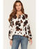 Image #1 - Wild Moss Women's Cow Print Long Sleeve Peasant Top, Brown, hi-res