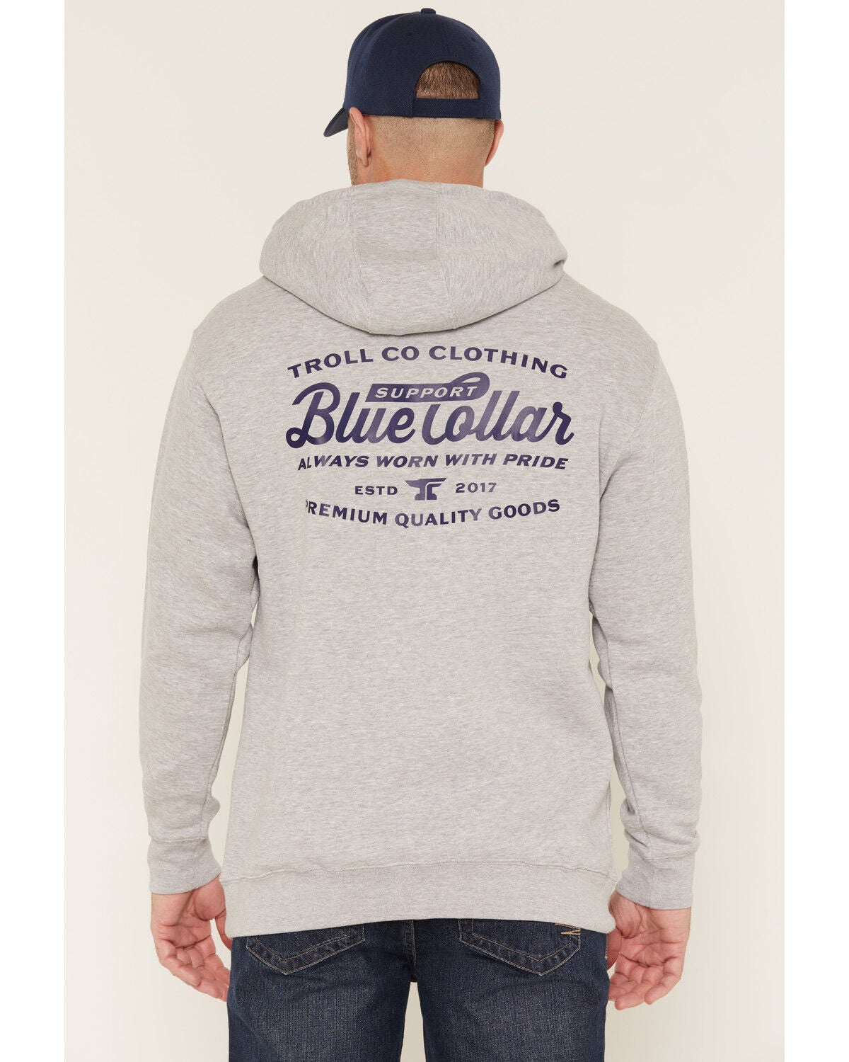 Image #1 - Troll Co Men's Blue Collar Graphic Hooded Sweatshirt, Grey, hi-res