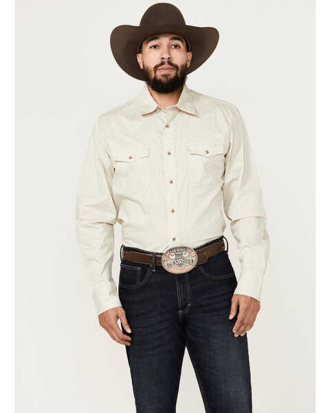 Wrangler 20X Men's Advanced Comfort Printed Long Sleeve Snap Western Shirt - Tall , Sand, hi-res