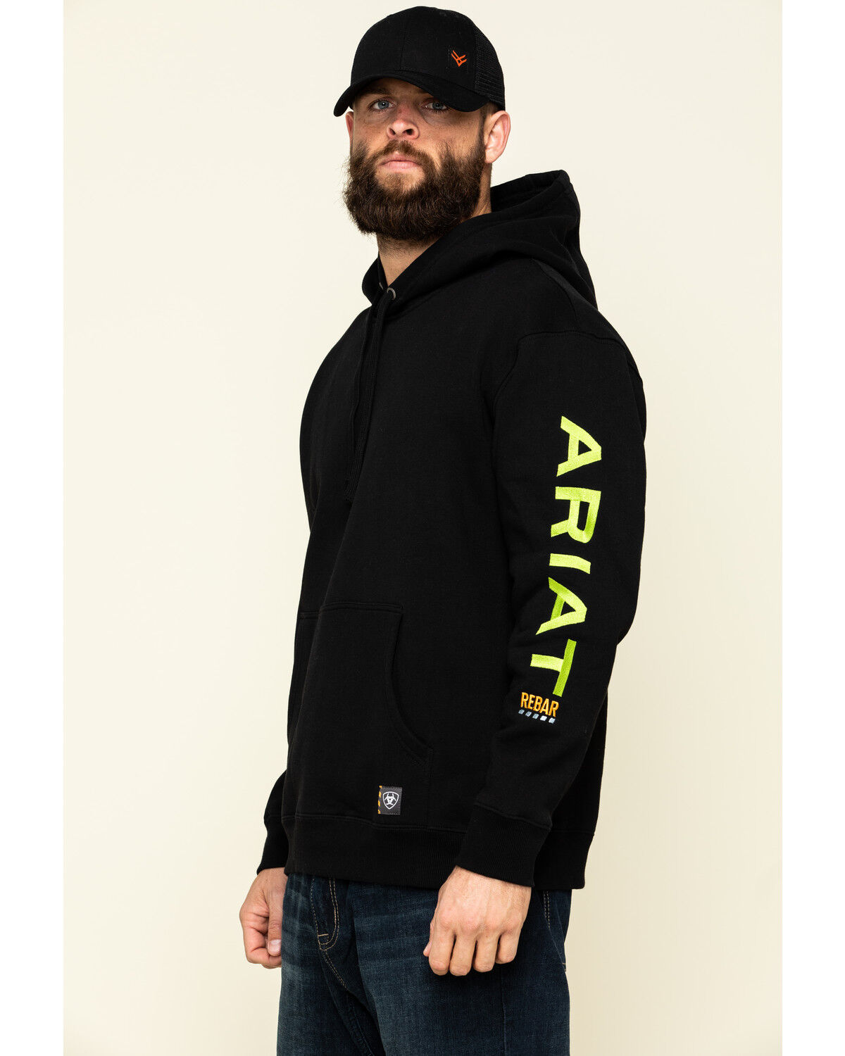 Image #3 - Ariat Men's Black/Lime Rebar Graphic Hooded Work Sweatshirt, Black, hi-res