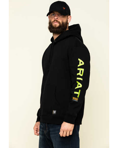 Image #3 - Ariat Men's Black/Lime Rebar Graphic Hooded Work Sweatshirt , Black, hi-res