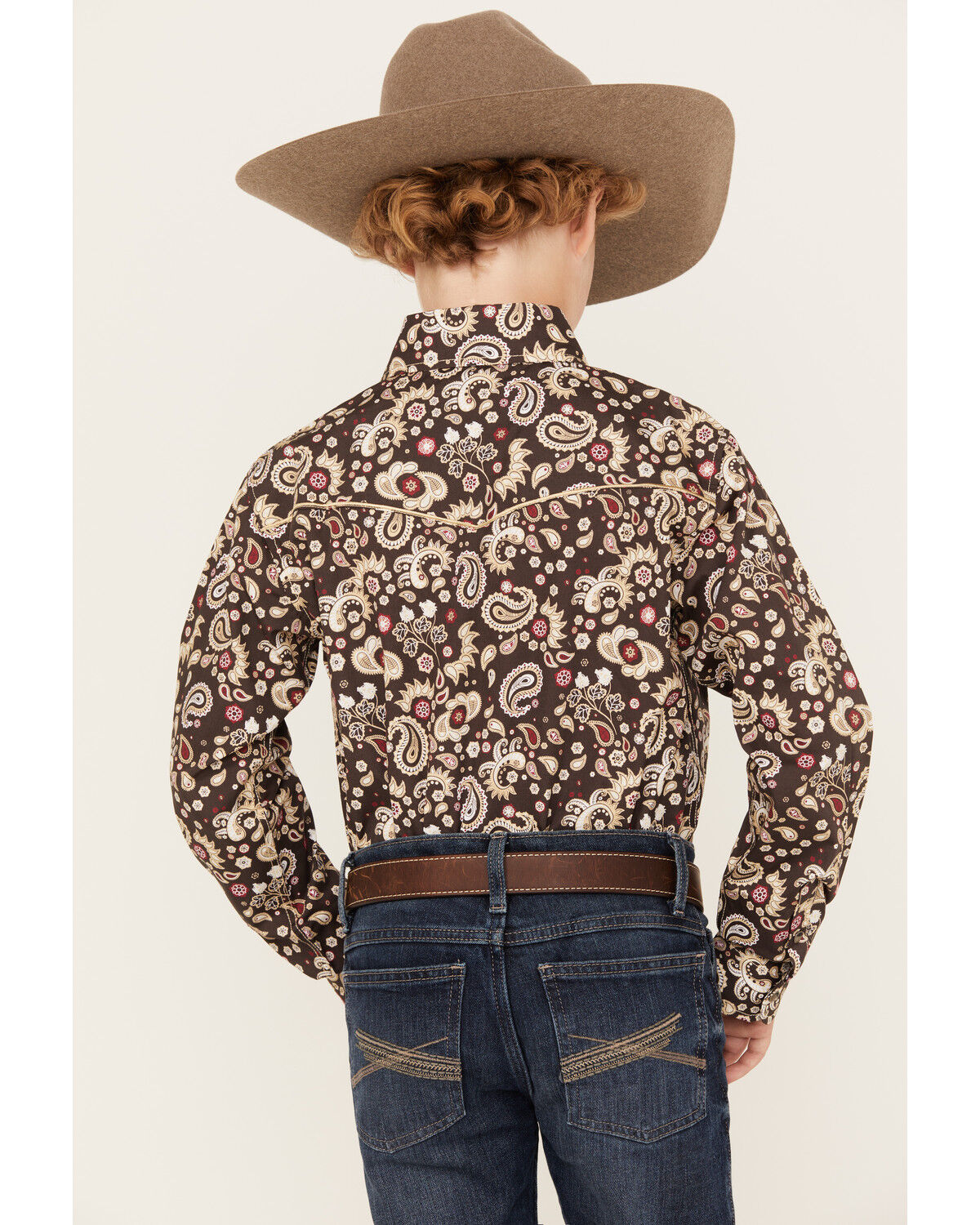 Image #4 - Cowboy Hardware Boys' Mixed Paisley Print Long Sleeve Snap Western Shirt, Chocolate, hi-res