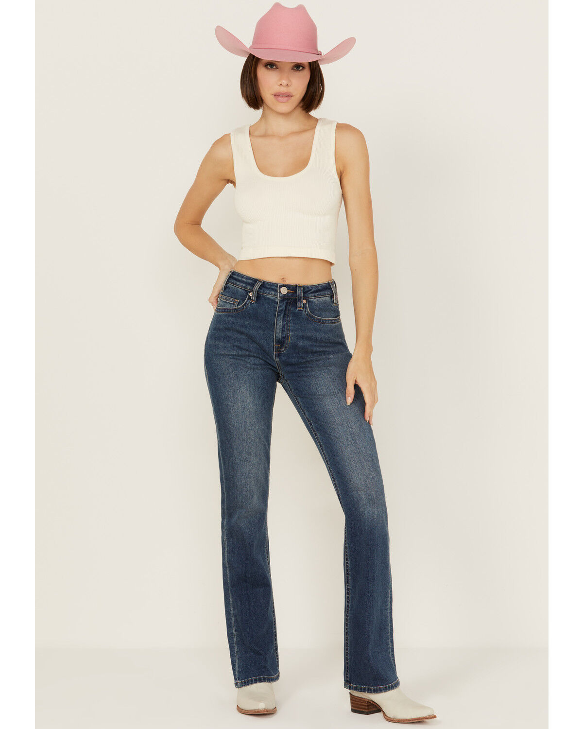 Image #3 - Rock & Roll Denim Women's Medium Wash High Rise Yoke Detail Bootcut Denim Jeans, Medium Wash, hi-res