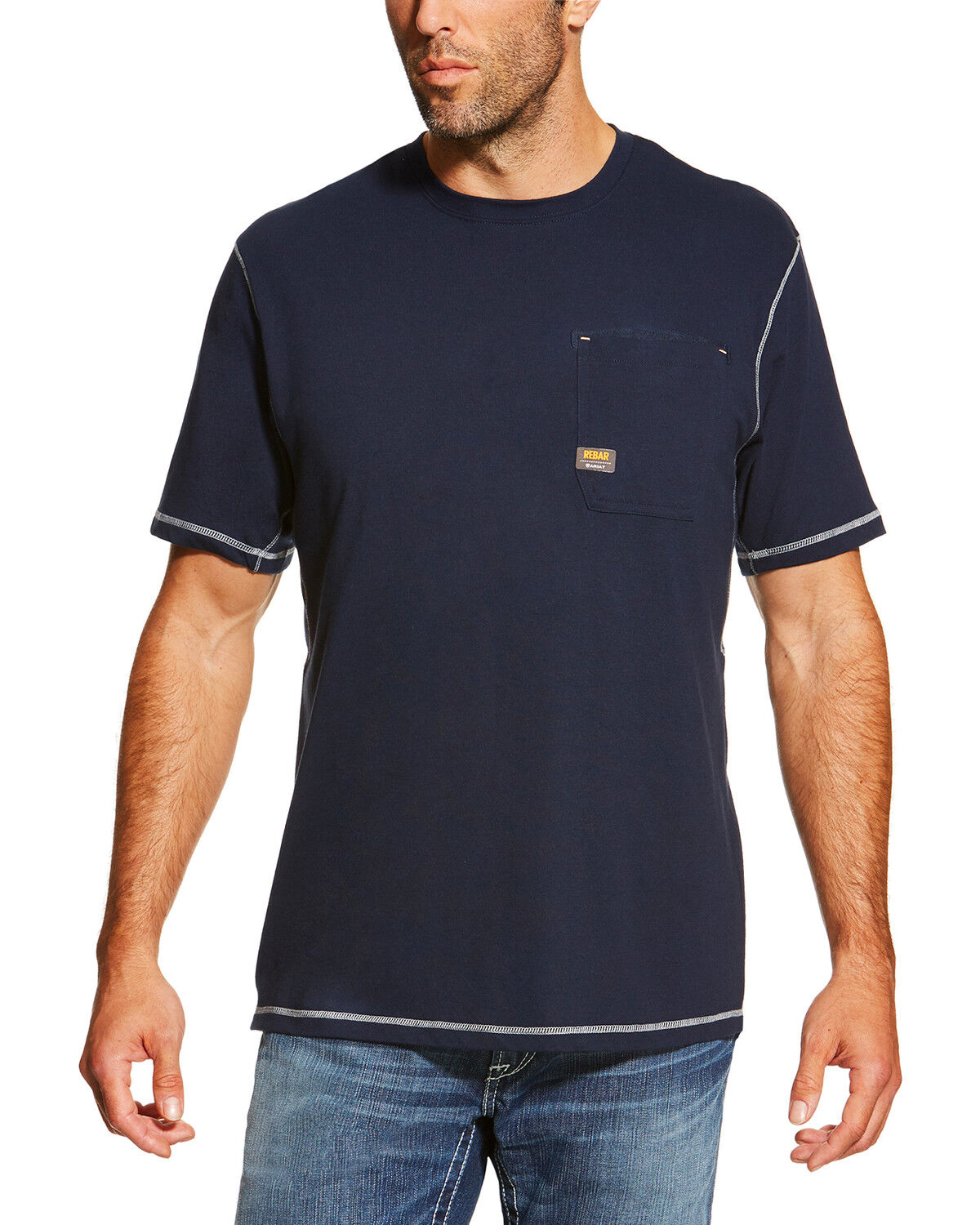 Image #1 - Ariat Men's Rebar Crew Short Sleeve Pocket Tee - Tall, , hi-res