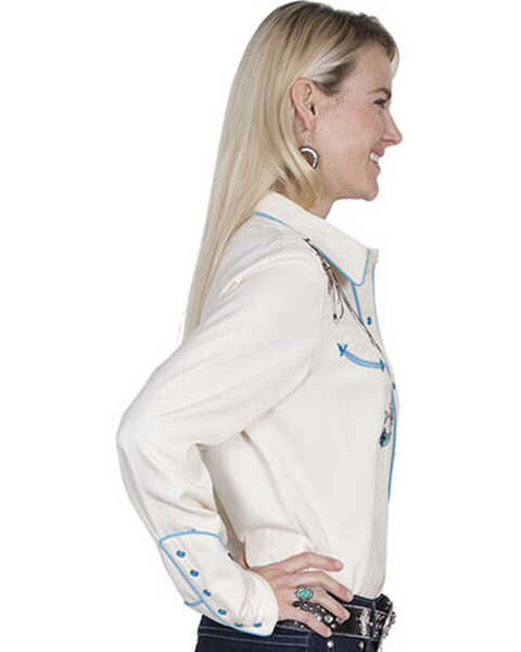 Image #2 - Scully Women's Colorful Horse Embroidered Long Sleeve Pearl Snap Shirt, Cream, hi-res