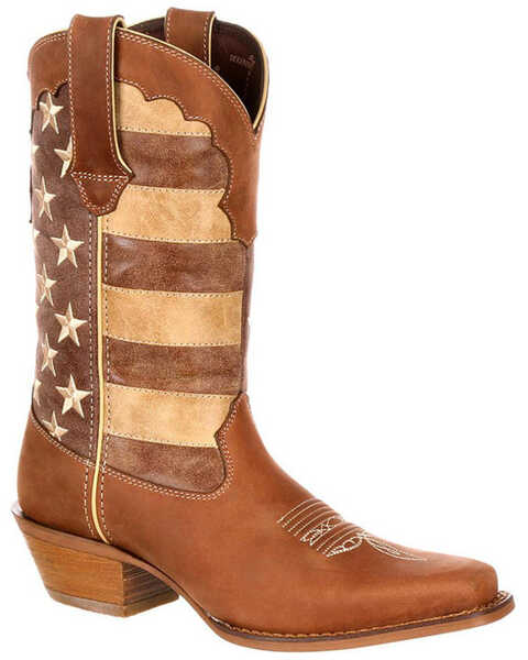 Image #1 - Durango Women's Distressed Flag Western Boots - Square Toe , Brown, hi-res