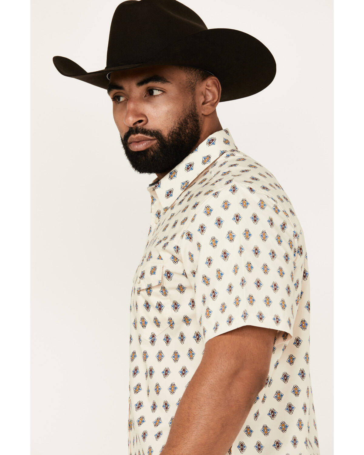 Image #2 - Moonshine Spirit Men's Groove Geo Print Short Sleeve Snap Western Shirt, White, hi-res