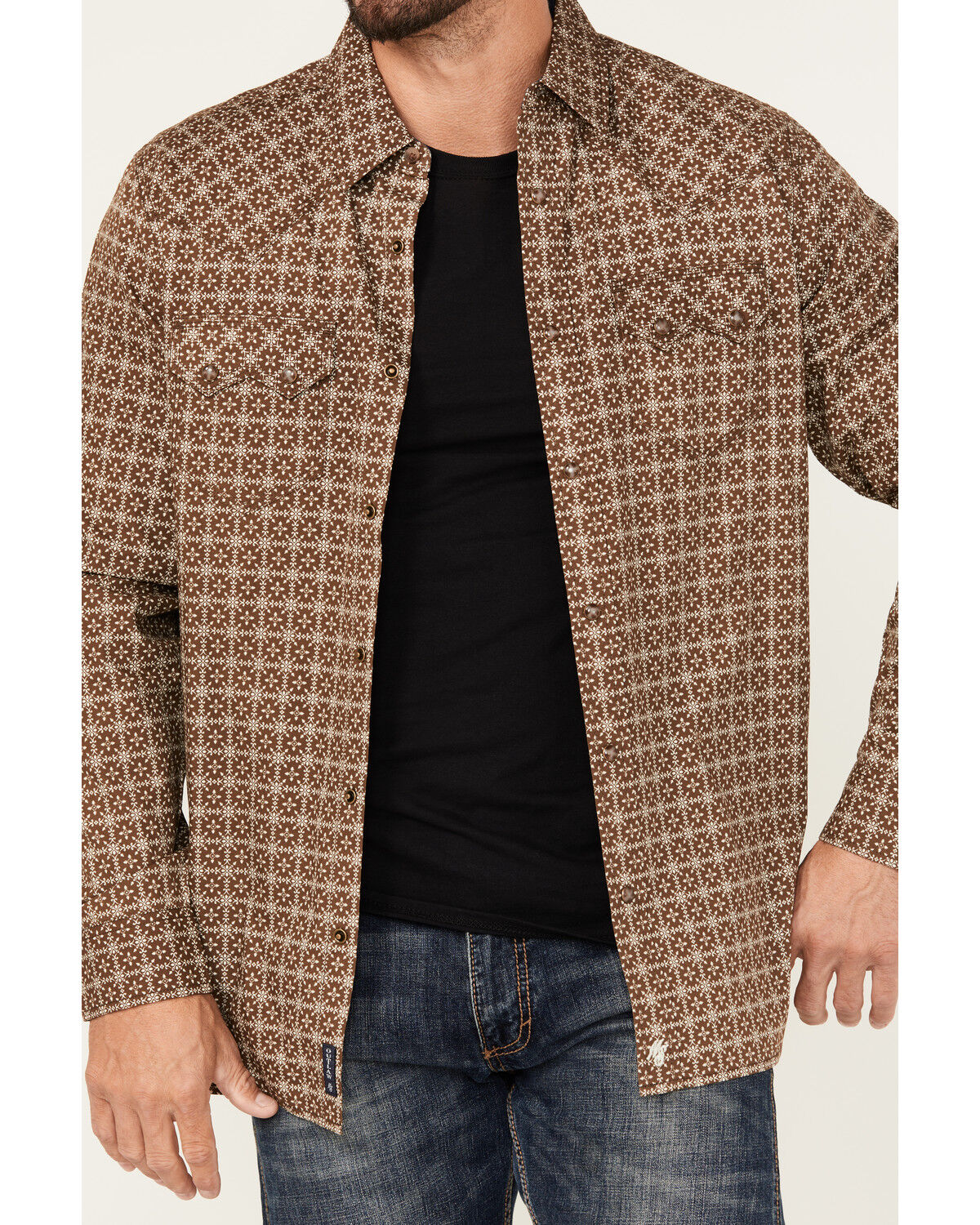 Image #3 - Moonshine Spirit Men's Time Bomb Geo Print Long Sleeve Snap Western Shirt, Brown, hi-res