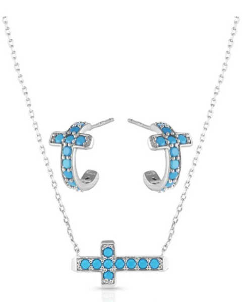 Montana Silversmiths Women's Hold Tight Cross Jewelry Set , Silver, hi-res