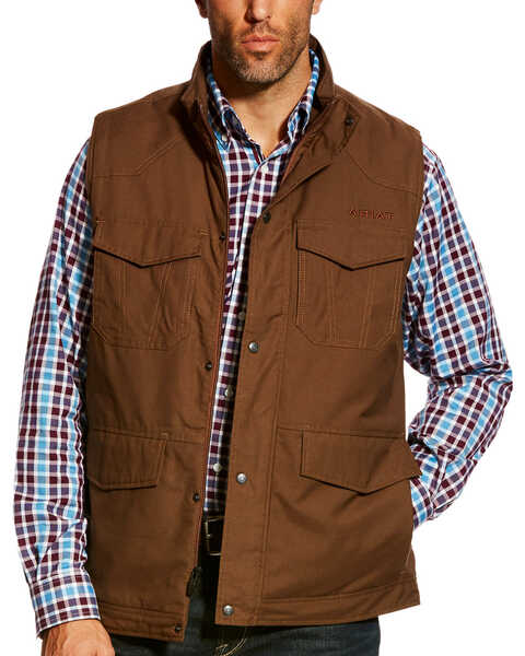 Ariat Men's Carafe Waggoner Concealed Carry Canvas Vest, Brown, hi-res