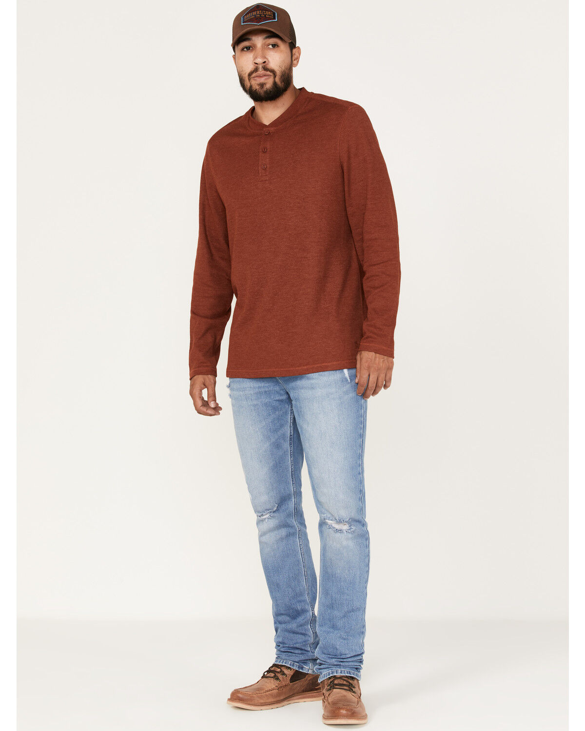 Image #1 - Brothers and Sons Men's Arizona Light Wash Distressed Stretch Slim Straight Jeans, Light Wash, hi-res