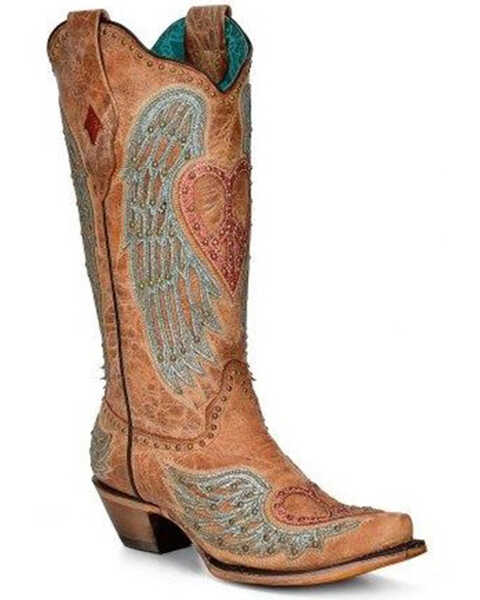 Image #1 - Corral Women's Heart & Wings Western Boots - Snip Toe, Sand, hi-res