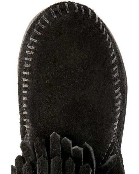 Image #7 - Minnetonka Girls' Double Fringe Side-Zip Moccasin Boot, Black, hi-res