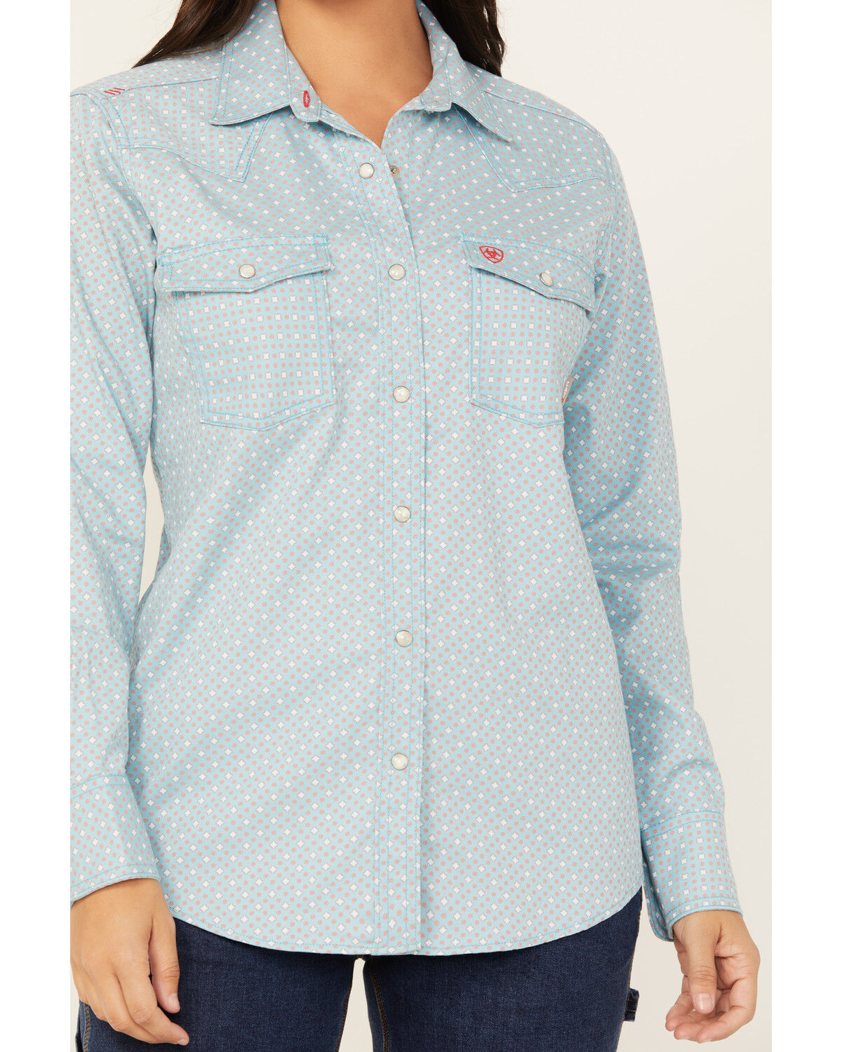 Image #3 - Ariat Women's FR Martlet Long Sleeve Snap Work Shirt, Turquoise, hi-res
