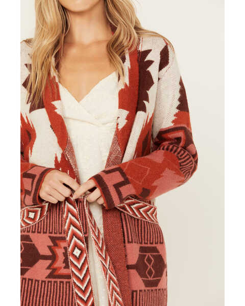 Image #3 - Shyanne Women's Long Southwestern Print Belted Sweater , Mauve, hi-res
