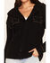 Image #3 - Miss Me Women's Hooded Button-Down Long Sleeve Top, Black, hi-res