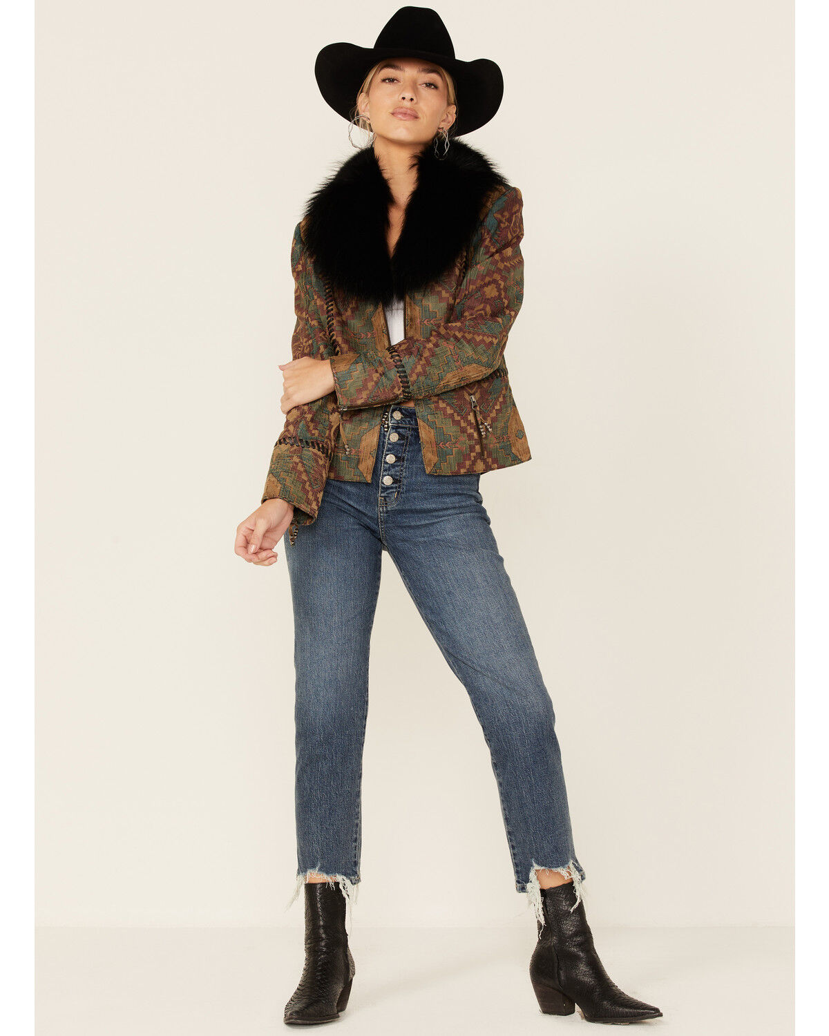 Image #4 - Double D Ranch Women's Top Ridge Weaver Zip-Front Faux Collar Leather Jacket, Multi, hi-res