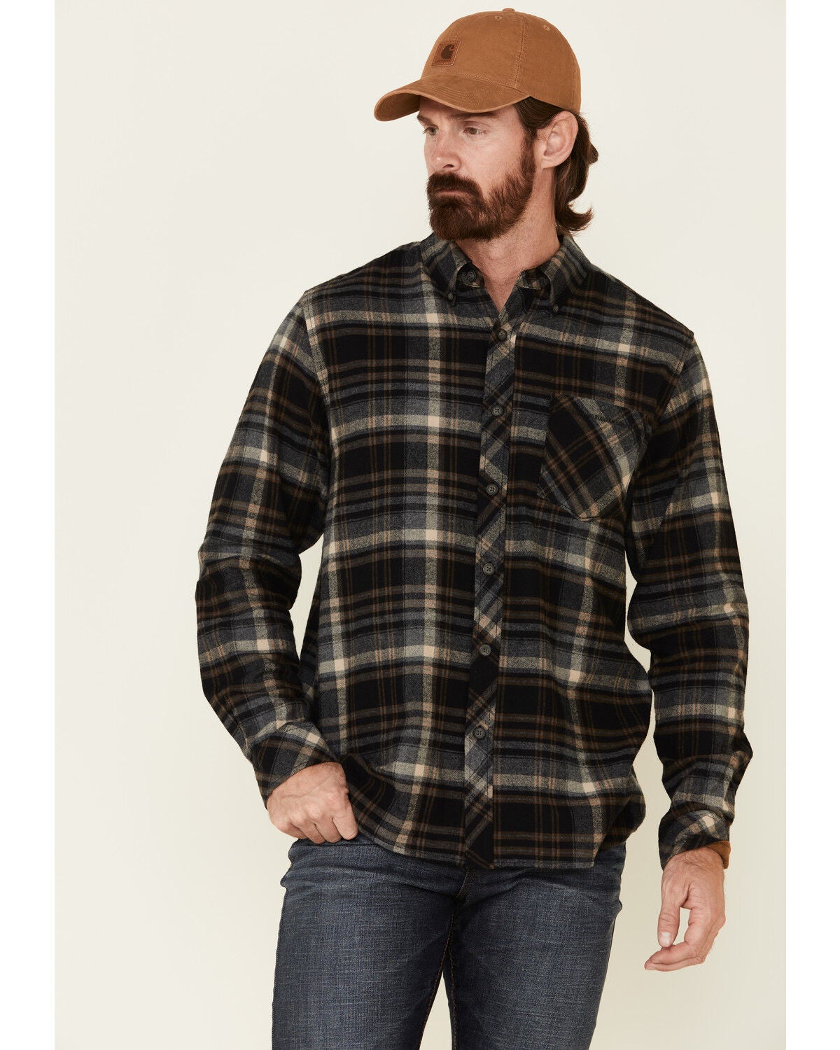 North River Men's Black Barn Plaid Long 