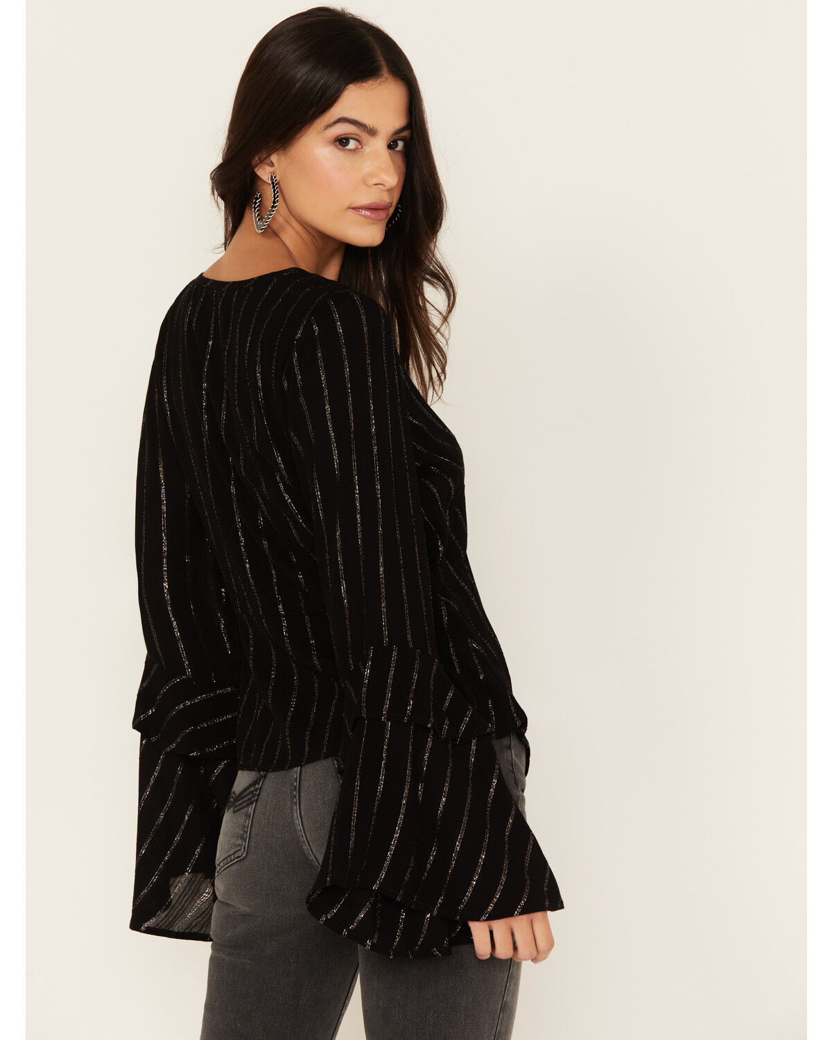 Image #4 - Idyllwind Women's Lafayette Metallic Stripe Top, Black, hi-res