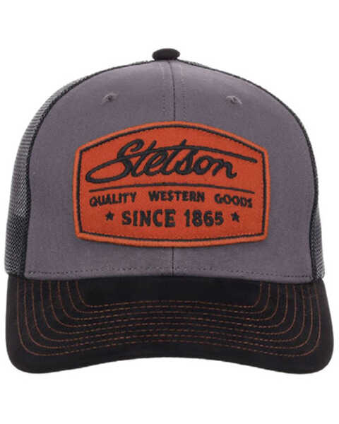 Stetson Men's Embroidered Twill Patch Suede Trucker Cap , Grey, hi-res