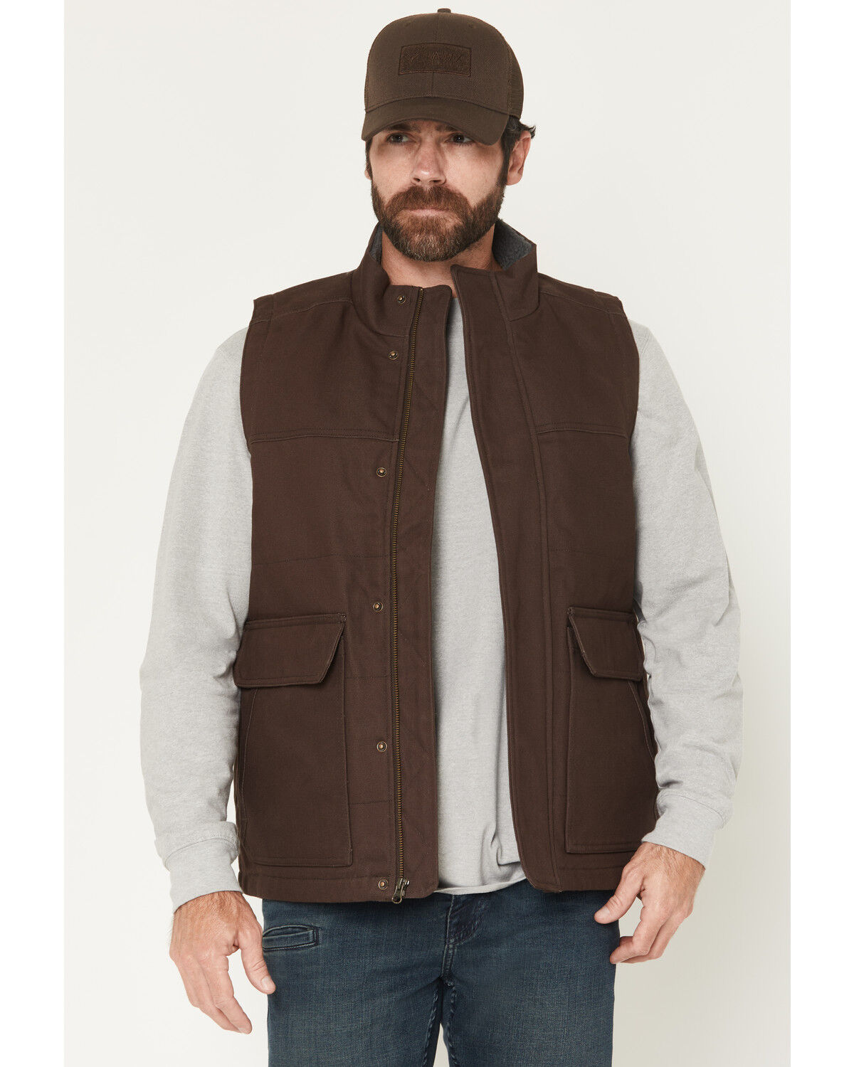Image #1 - Hawx Men's Granderson Solid Duck Canvas Vest, Dark Brown, hi-res