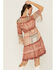 Image #3 - Miss Me Women's Patchwork Button Front Bell Sleeve Dress, Rust Copper, hi-res